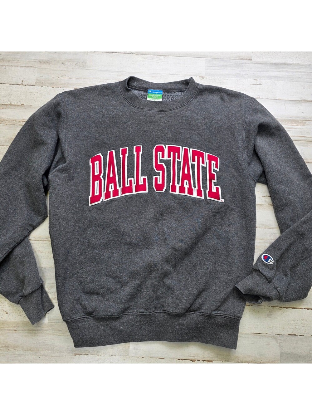 Champion Ball State Cardinals Crewneck Sweatshirt S Gray Eco Fleece Embroidered